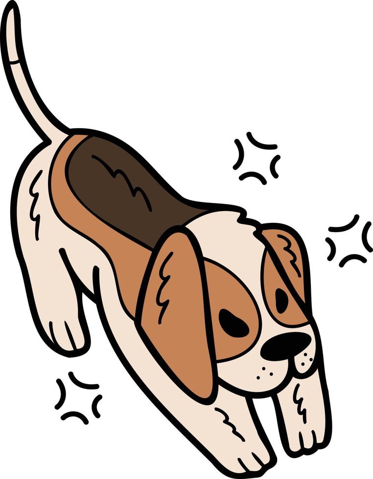 hand dragen arg beagle hund illustration i klotter stil vektor