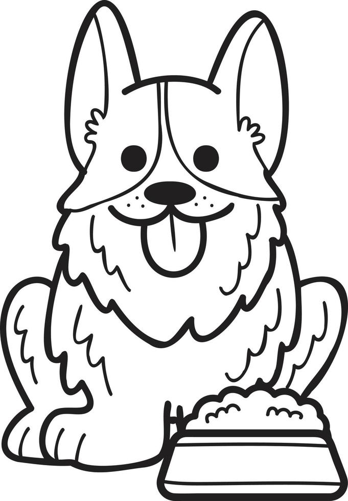 hand gezeichneter corgi-hund mit lebensmittelillustration im gekritzelstil vektor