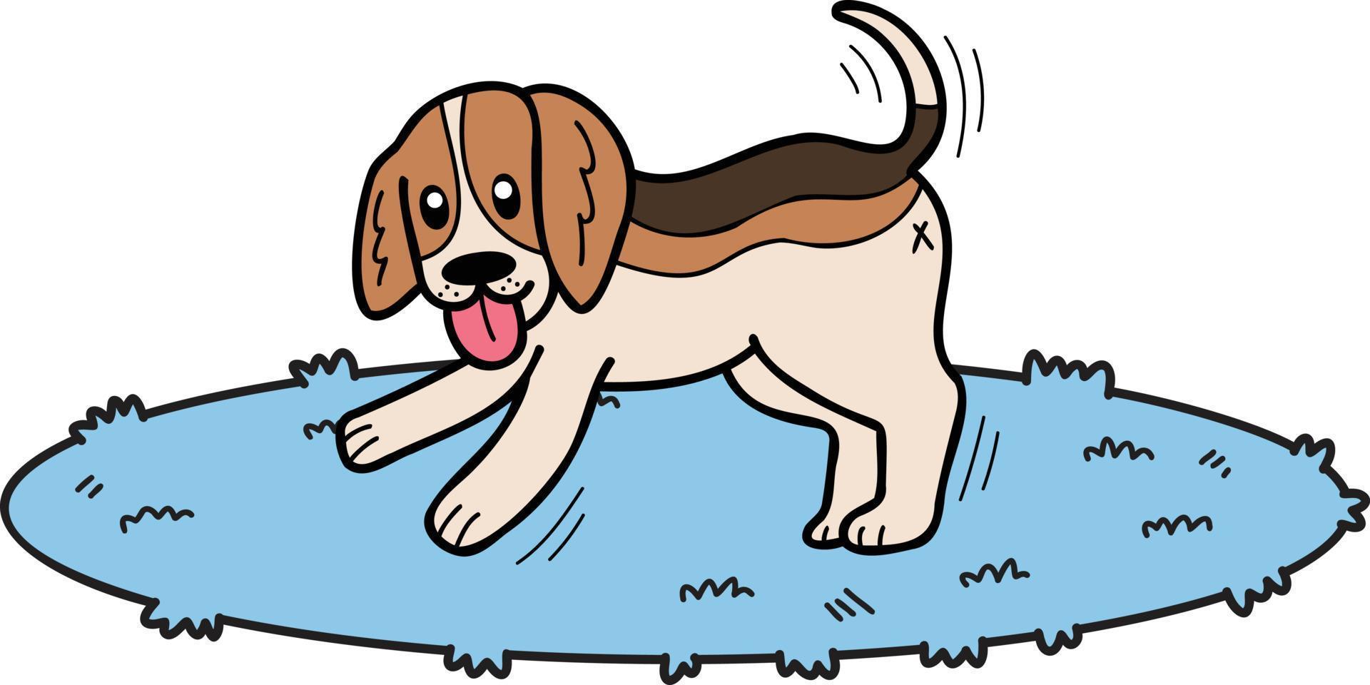 hand gezeichnete beagle-hundegehende illustration im gekritzelstil vektor