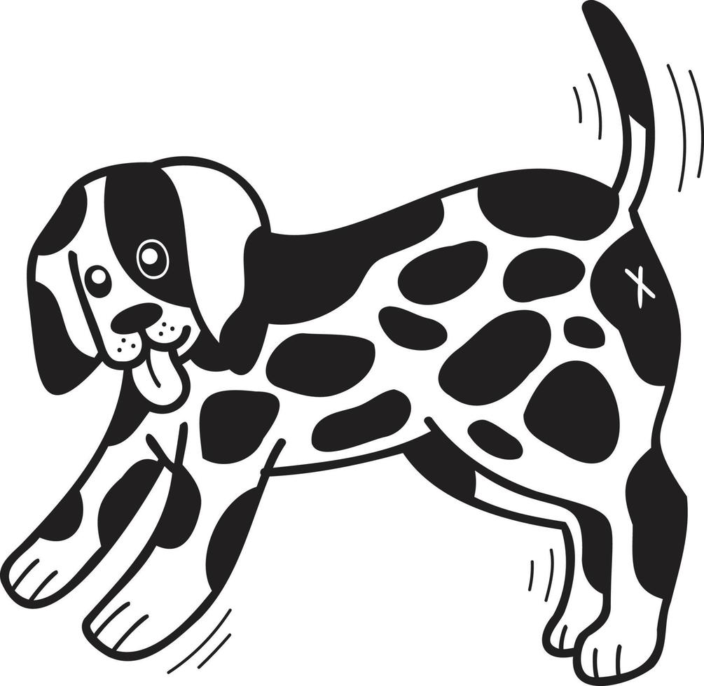 hand dragen dalmatian hund gående illustration i klotter stil vektor