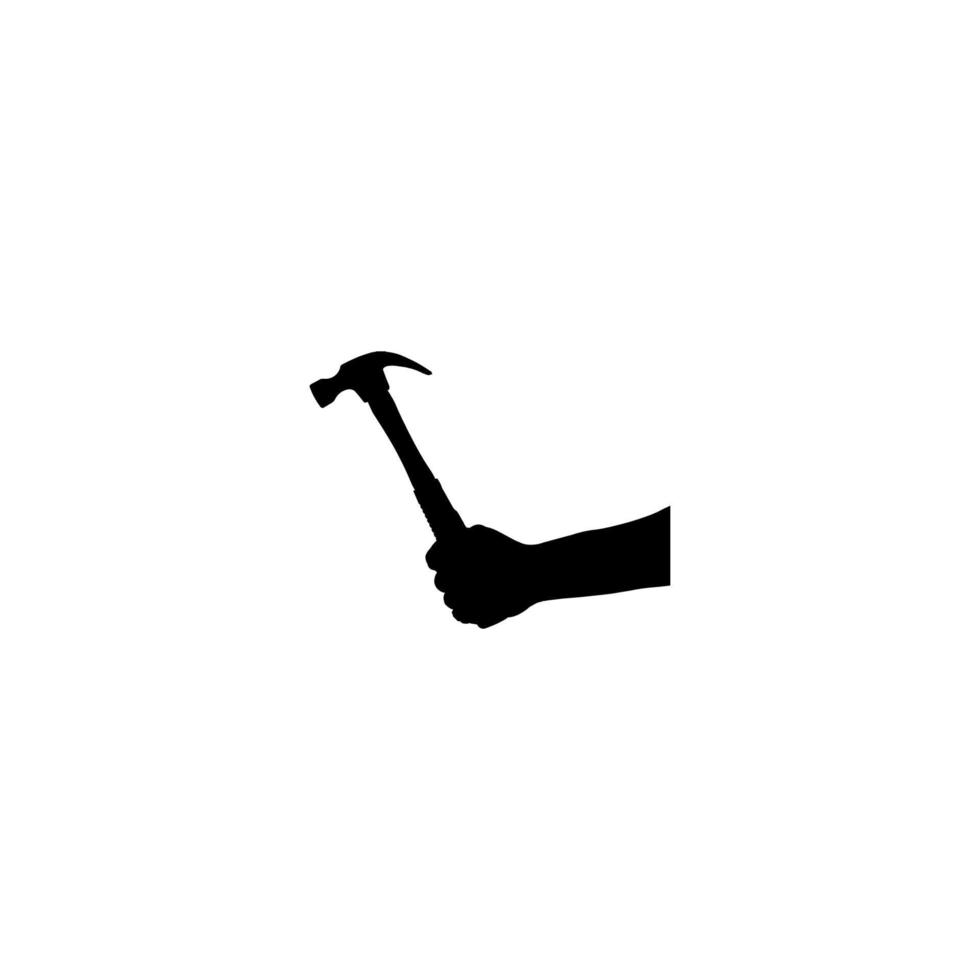 Hammer in der Hand-Symbol. einfaches stilreparaturunternehmen großes verkaufsplakathintergrundsymbol. Hammer in der Hand Markenlogo-Designelement. T-Shirt-Druck mit Hammer in der Hand. Vektor für Aufkleber.