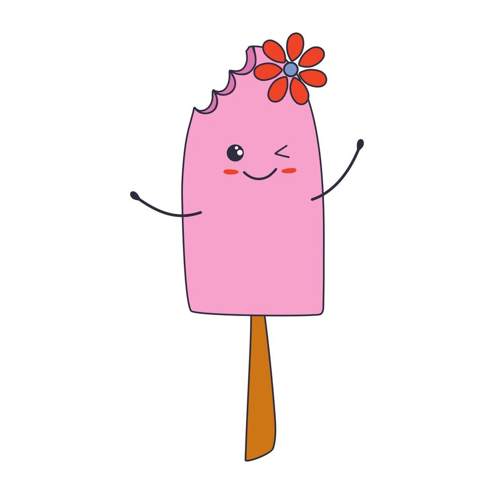 süßes Kawaii-Eis. Sommerliches vegetarisches Dessert. Gekritzelart-Vektorillustration. vektor