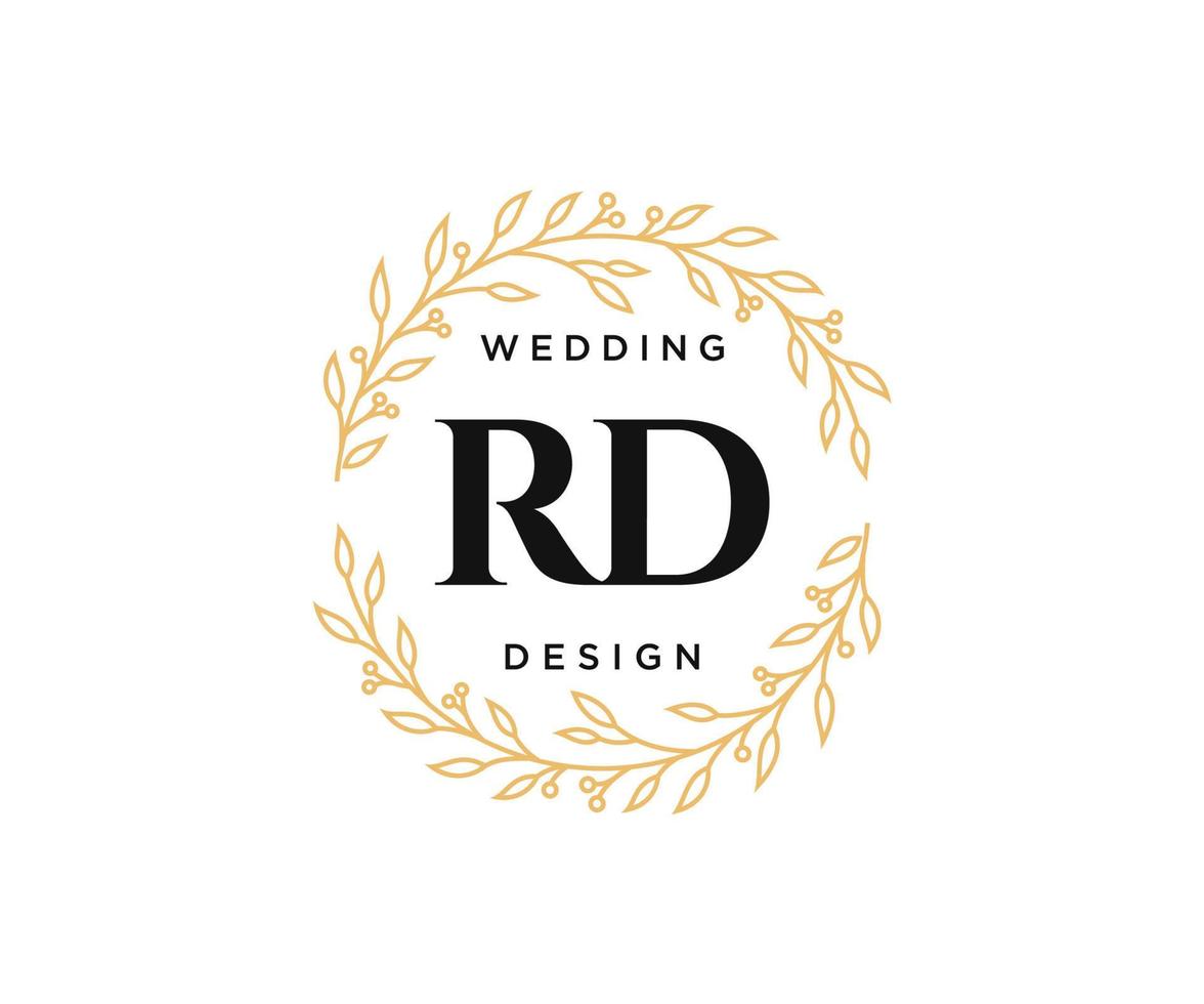 rd initials brief hochzeitsmonogramm logos sammlung, handgezeichnete moderne minimalistische und florale vorlagen für einladungskarten, save the date, elegante identität für restaurant, boutique, café im vektor