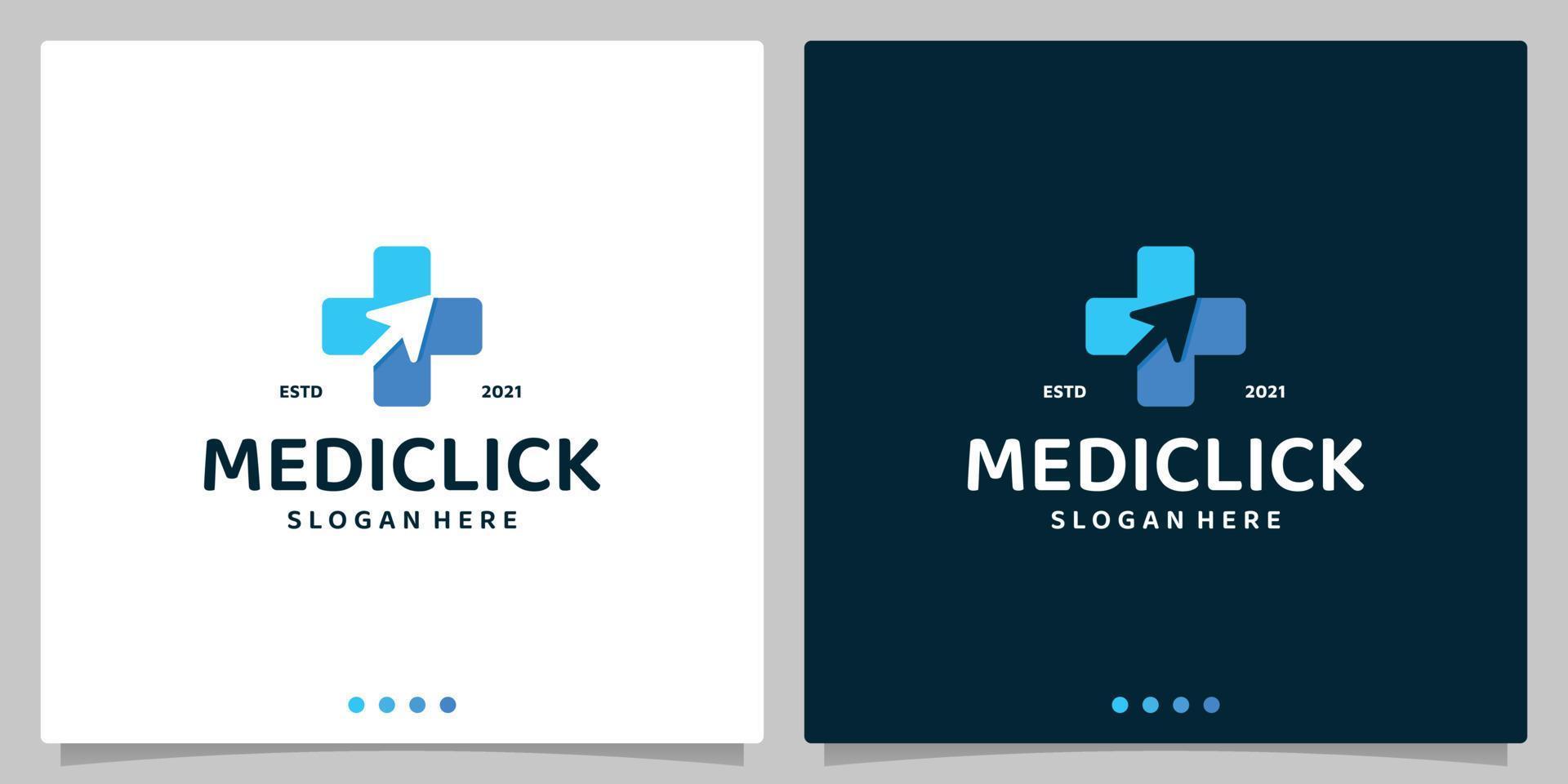 klick medicinsk logotyp design mall sjukhus. logotyp för klinik läkemedel Lagra. premie vektor