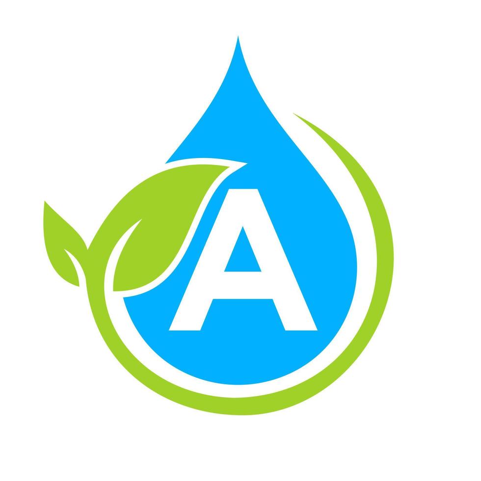 Eco-Blatt- und Wassertropfen-Logo auf einer Vorlage vektor