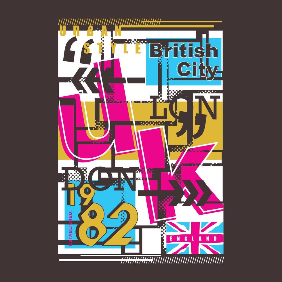 flaches abstraktes grafisches vektordruckt-shirt der britischen stadt london vereinigtes königreich vektor