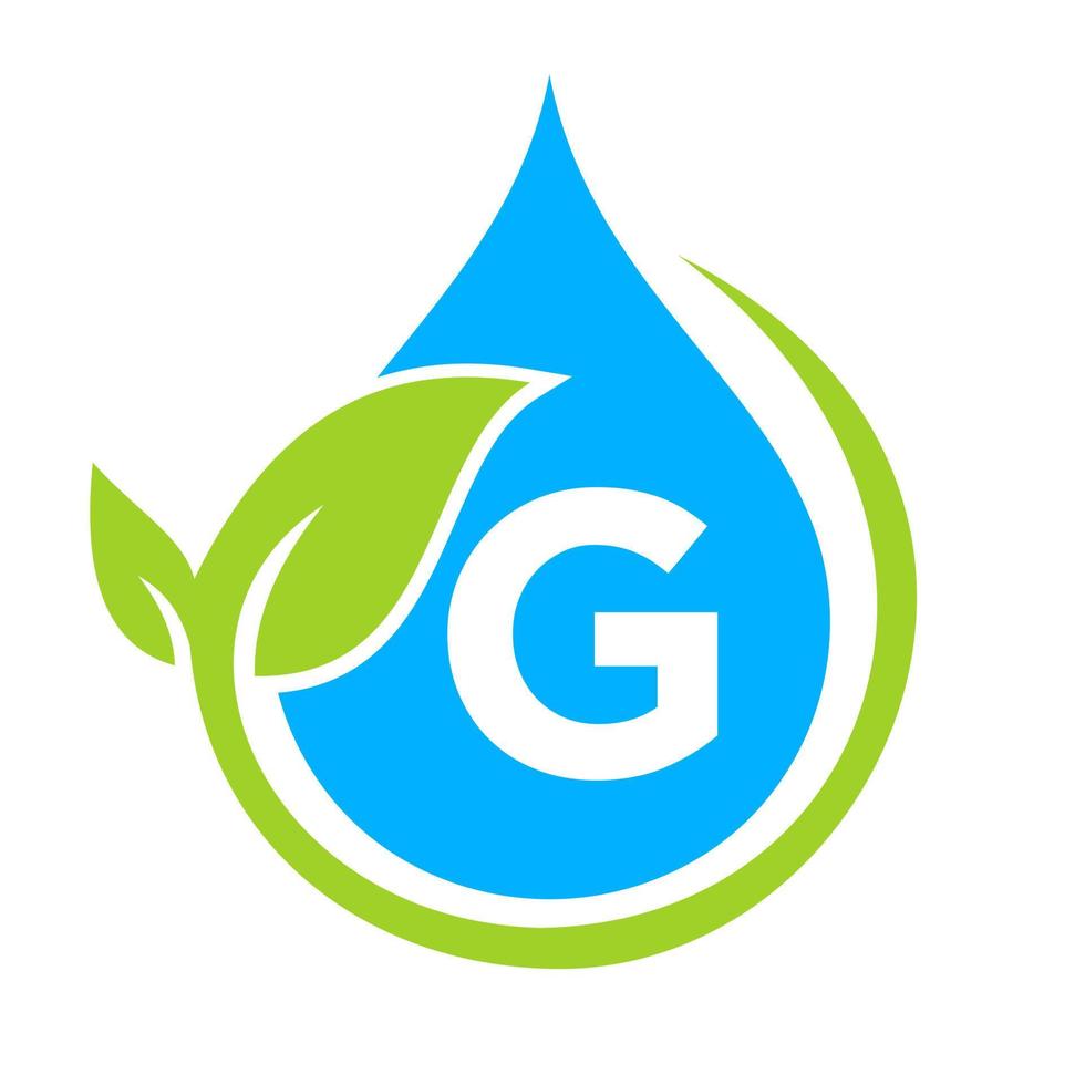 Öko-Blatt und Wassertropfen-Logo auf Buchstabe g-Vorlage vektor