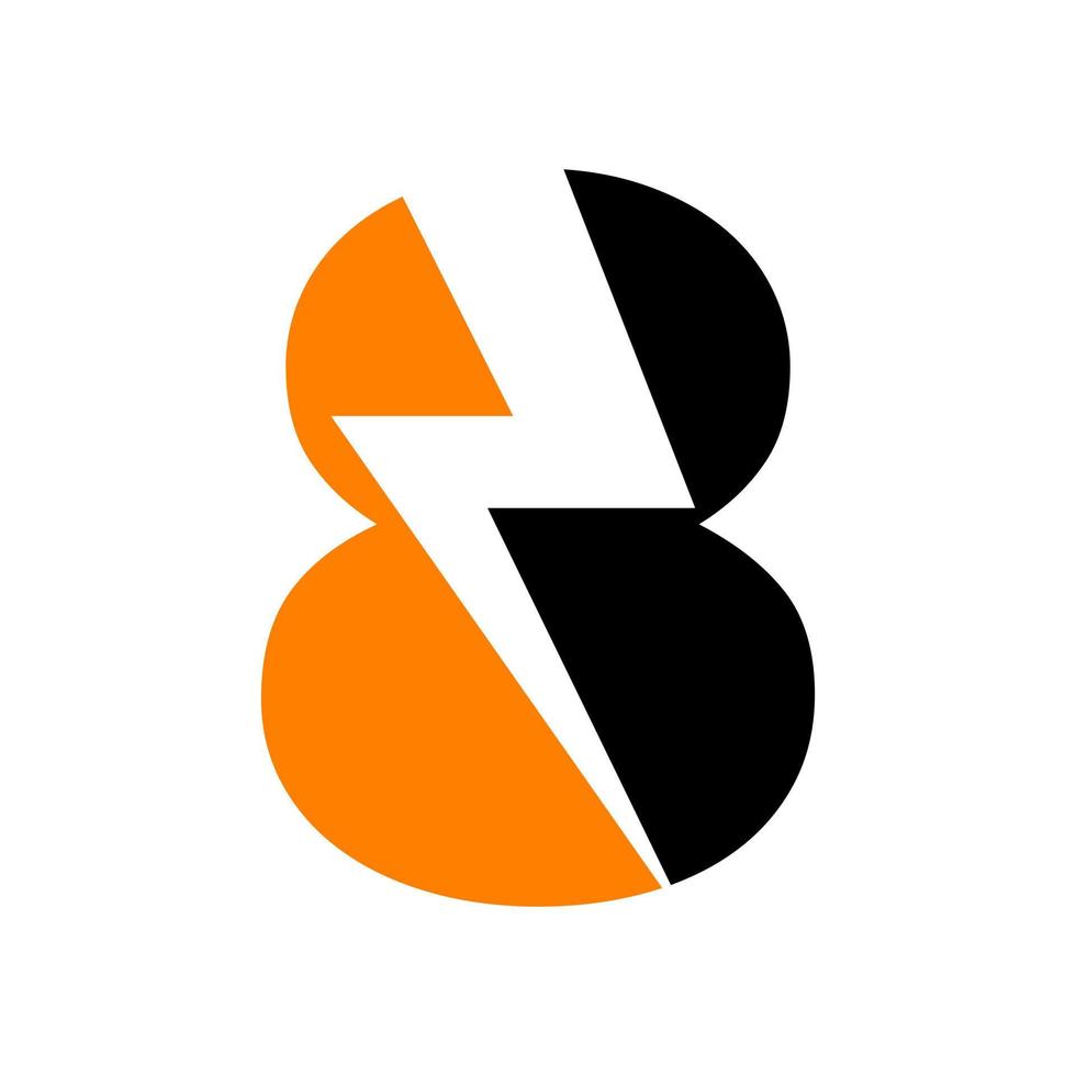 Buchstabe 8 Power-Logo. Power-Logo-Design mit Beleuchtungs-Donnerbolzen-Vorlage vektor