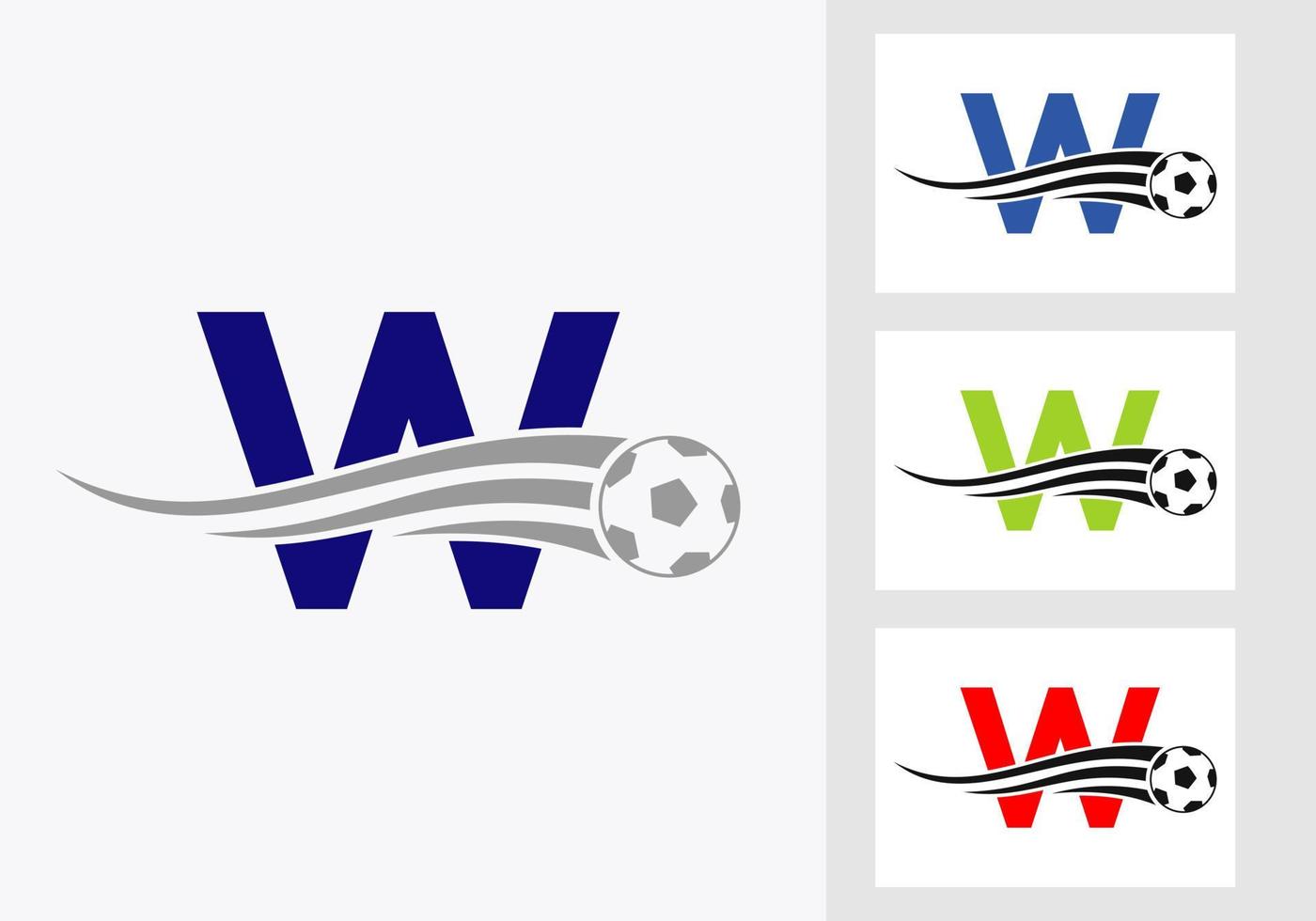 Fußball-Fußball-Logo auf dem Zeichen des Buchstabens w. Fußballverein-Emblem Konzept der Fußballmannschaftsikone vektor