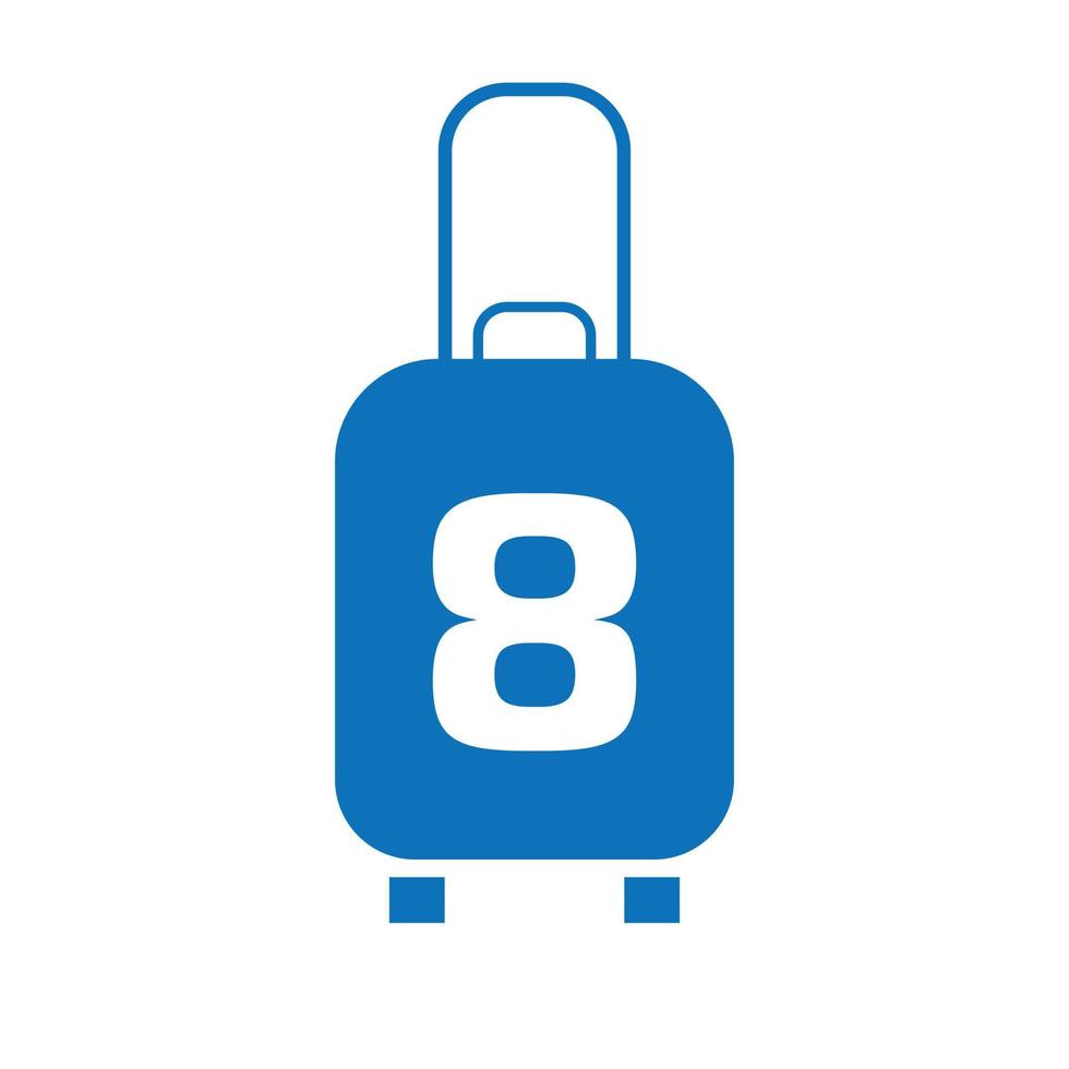 brev 8 resa logotyp. resa väska Semester flygplan med väska Turné och turism företag logotyp vektor