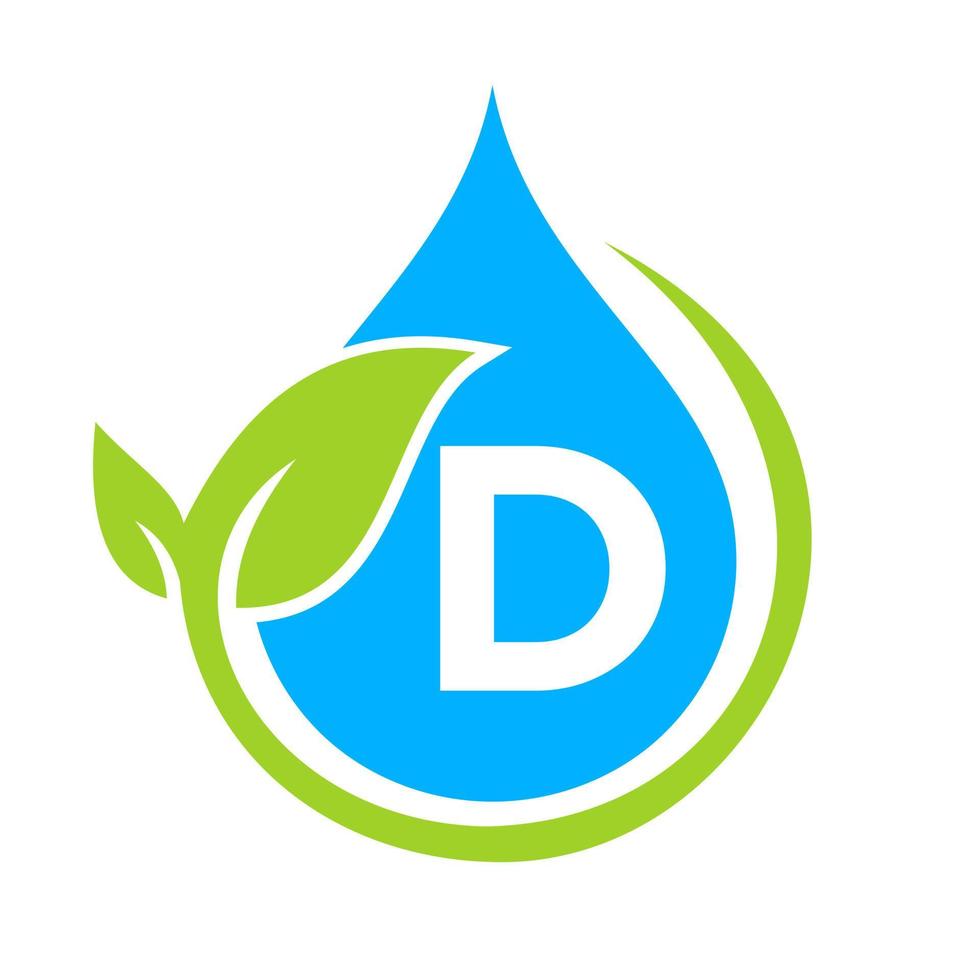 Eco-Blatt- und Wassertropfen-Logo auf Buchstabe-d-Vorlage vektor