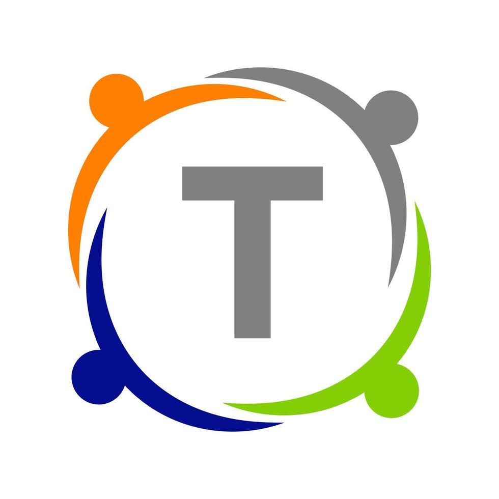 Logo-Design für Einheitsteamarbeit mit t-Briefvorlage. Logo-Vorlage für wohltätige Zwecke vektor