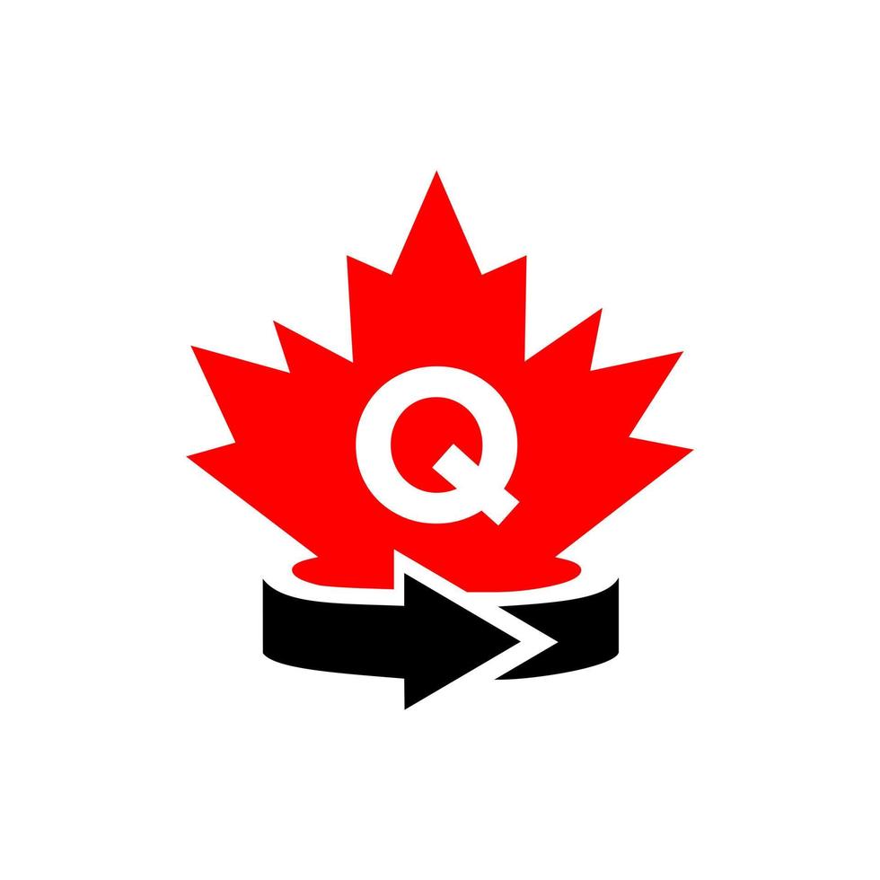 brev q kanadensisk lönn logotyp design mall. röd lönn kanadensisk logotyp vektor
