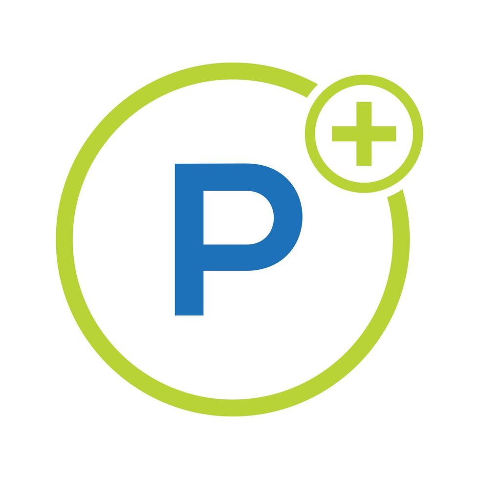 buchstabe p gesundheitssymbol medizinische logo-vorlage. Arztlogo mit Stethoskopschild vektor