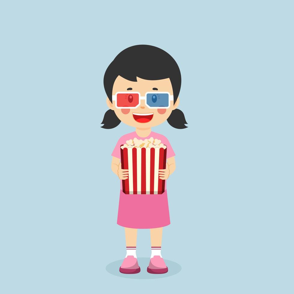 kleines Mädchen, das einen Film im Kino sieht vektor