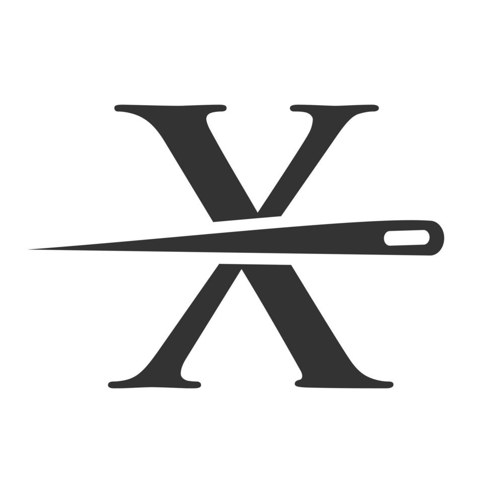 första brev x skräddare logotyp, nål och tråd kombination för brodera, textil, mode, trasa, tyg mall vektor