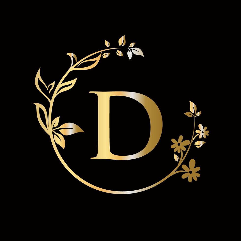 brev d skönhet blomma logotyp dekorativ, blomma, skönhet, spa vektor mall