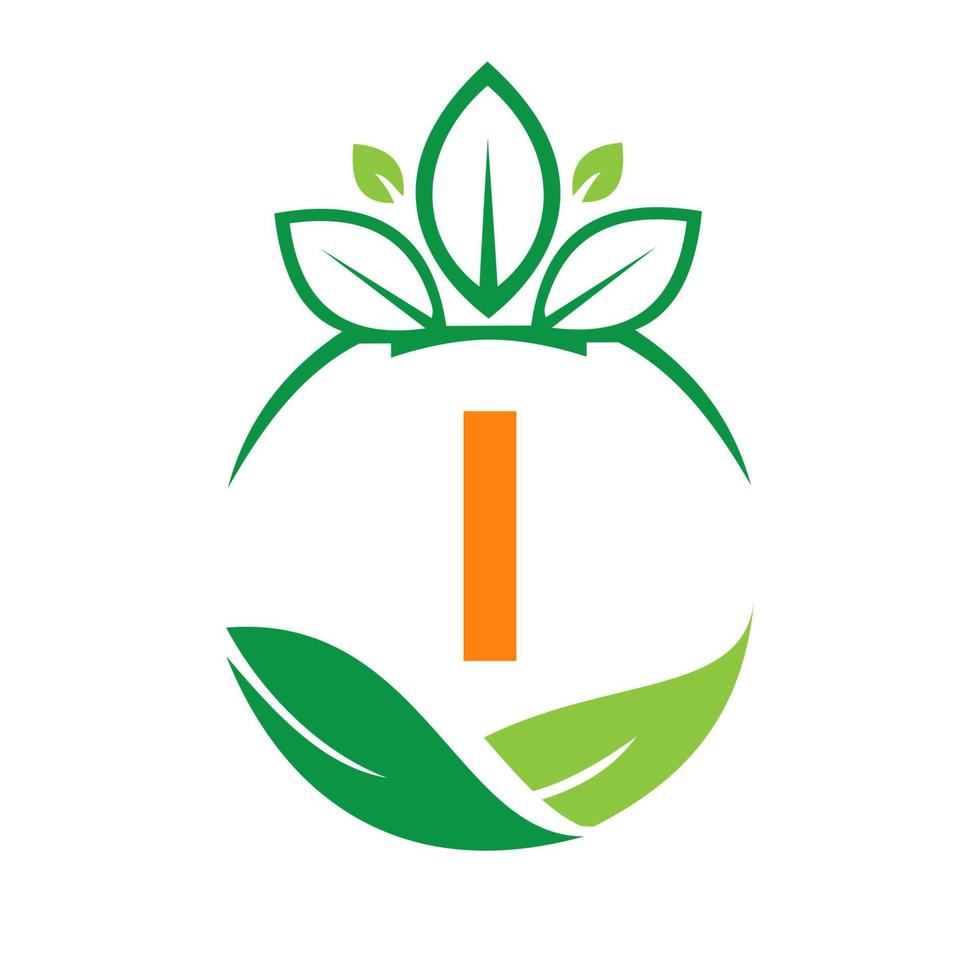 ökologie gesundheit auf buchstabe i öko-bio-logo frisch, landwirtschaft bauernhofgemüse. gesunde vegetarische bio-öko-lebensmittelvorlage vektor