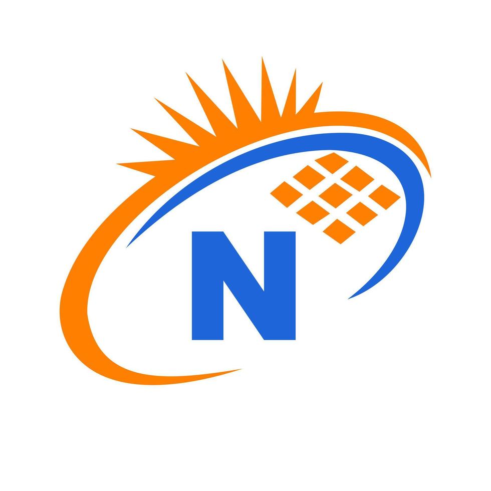 brev n sol- panel energi logotyp design vektor