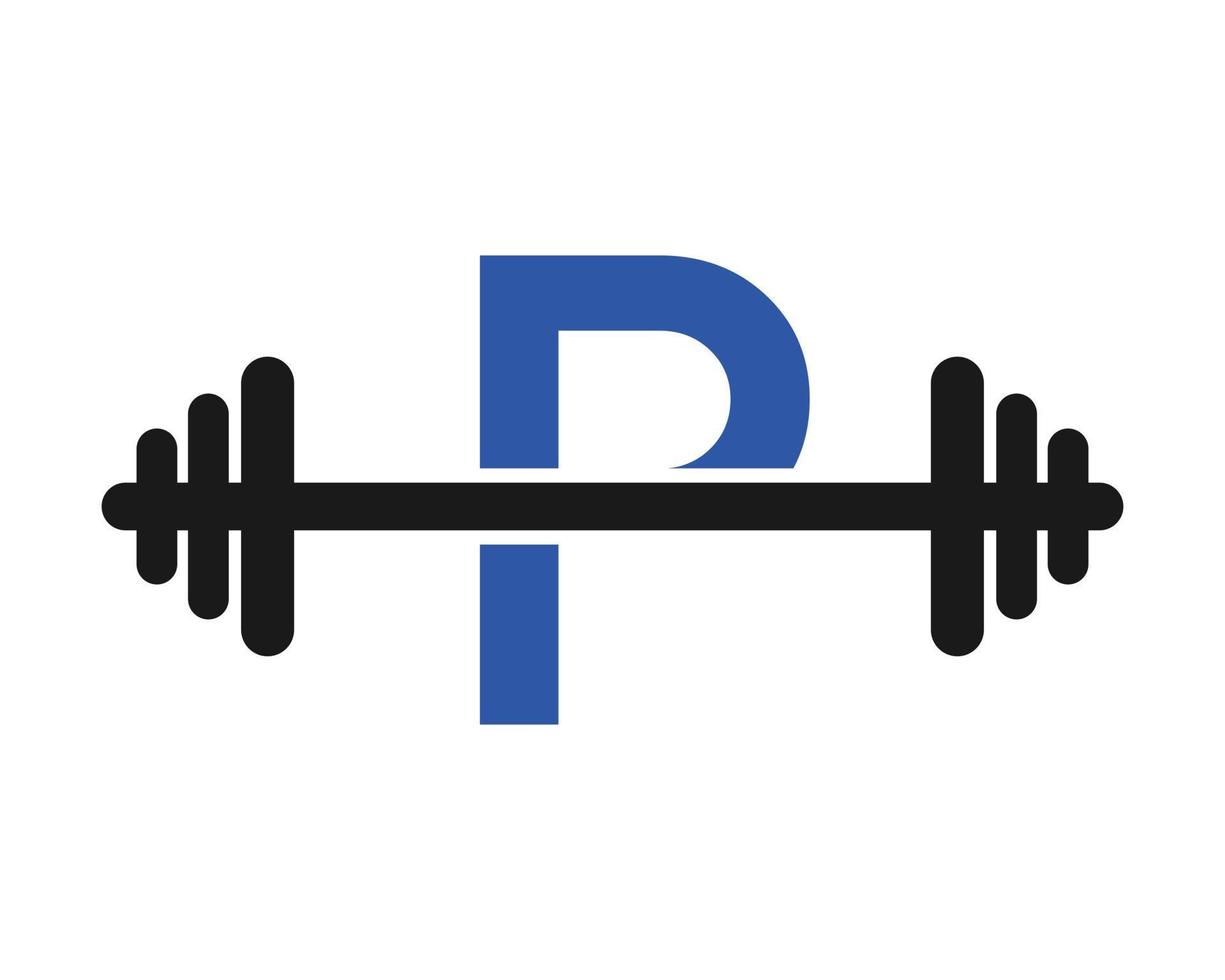 kondition Gym logotyp på brev p tecken vektor