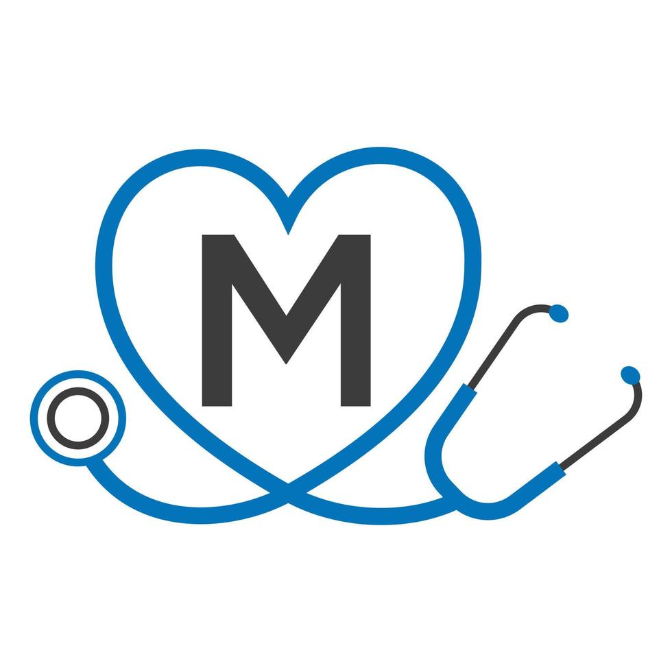 medizinisches logo auf vorlage des buchstaben m. Arztlogo mit Stethoskop-Zeichenvektor vektor