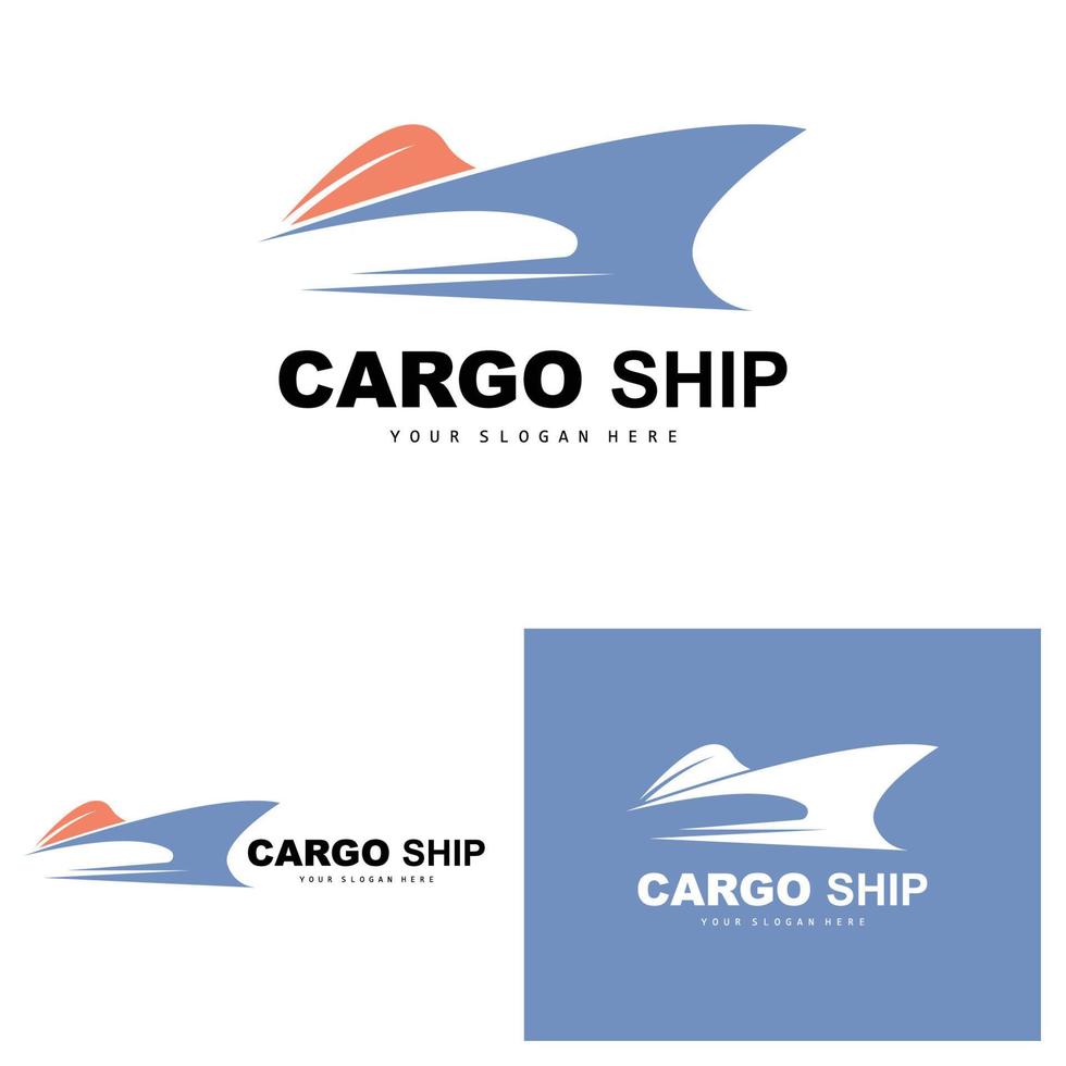 Frachtschiff-Logo, schneller Frachtschiff-Vektor, Segelboot, Design für Schiffsbauunternehmen, Wasserstraßensegeln, Seefahrzeuge, Transport, Logistik vektor
