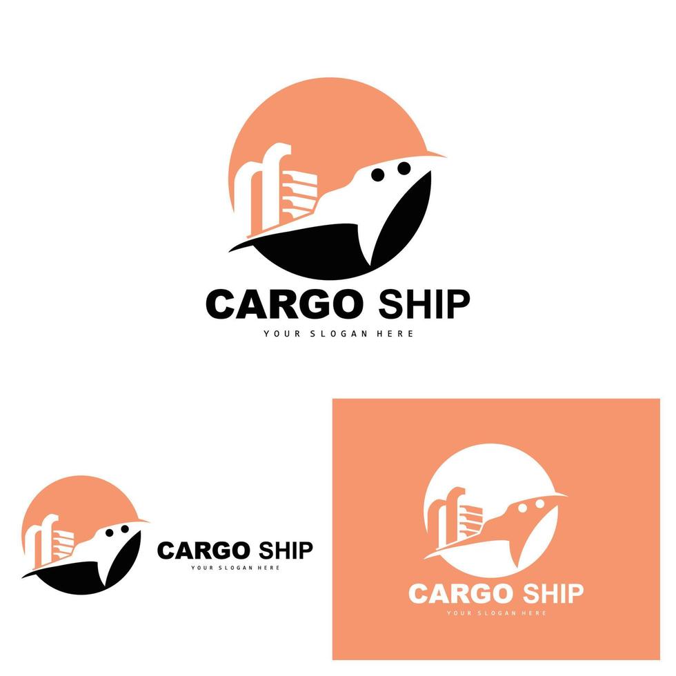 Frachtschiff-Logo, schneller Frachtschiff-Vektor, Segelboot, Design für Schiffsbauunternehmen, Wasserstraßensegeln, Seefahrzeuge, Transport, Logistik vektor