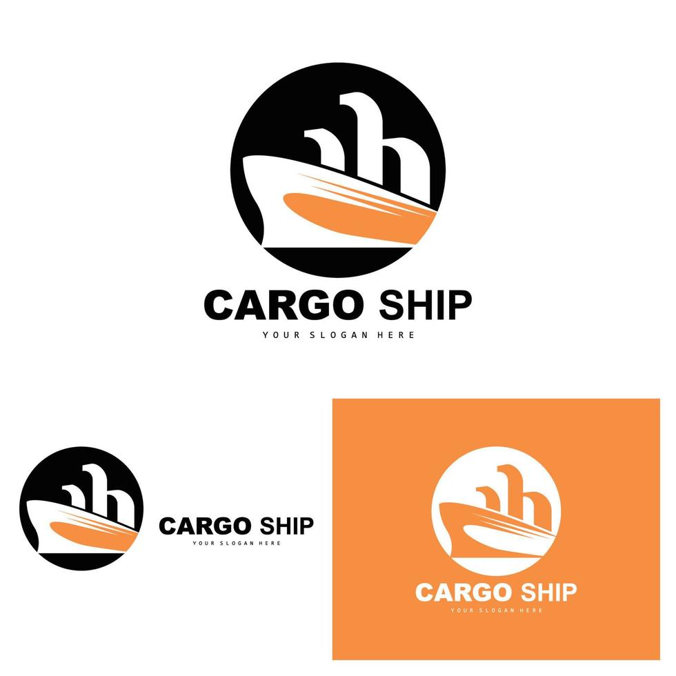 Frachtschiff-Logo, schneller Frachtschiff-Vektor, Segelboot, Design für Schiffsbauunternehmen, Wasserstraßensegeln, Seefahrzeuge, Transport, Logistik vektor