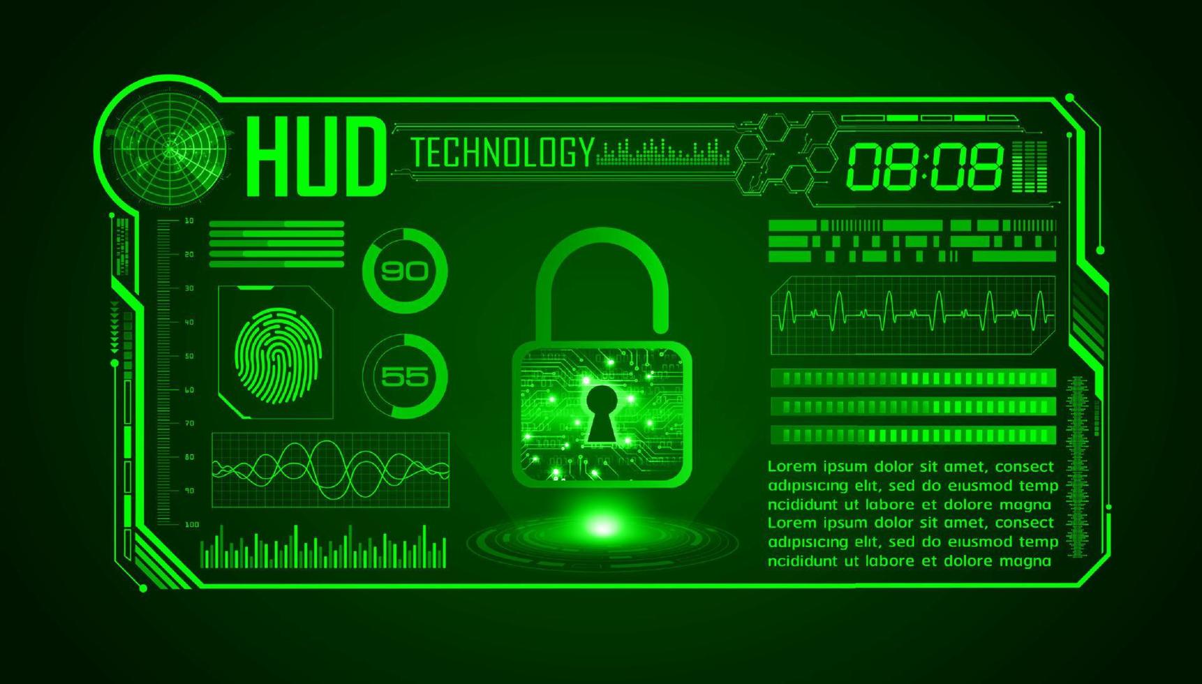 modern hud teknologi skärm bakgrund med låsa vektor