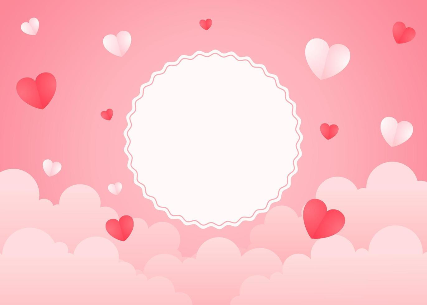 rosa bakgrund med illustration av moln och hjärta form för valentines dag firande och hälsning kort vektor