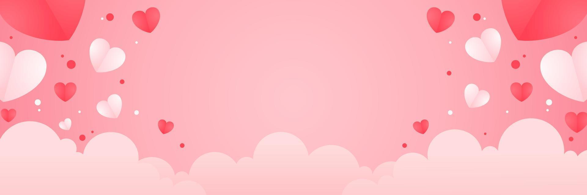 rosa hintergrund mit illustration der wolken- und herzform für valentinstagfeier und grußkarte vektor