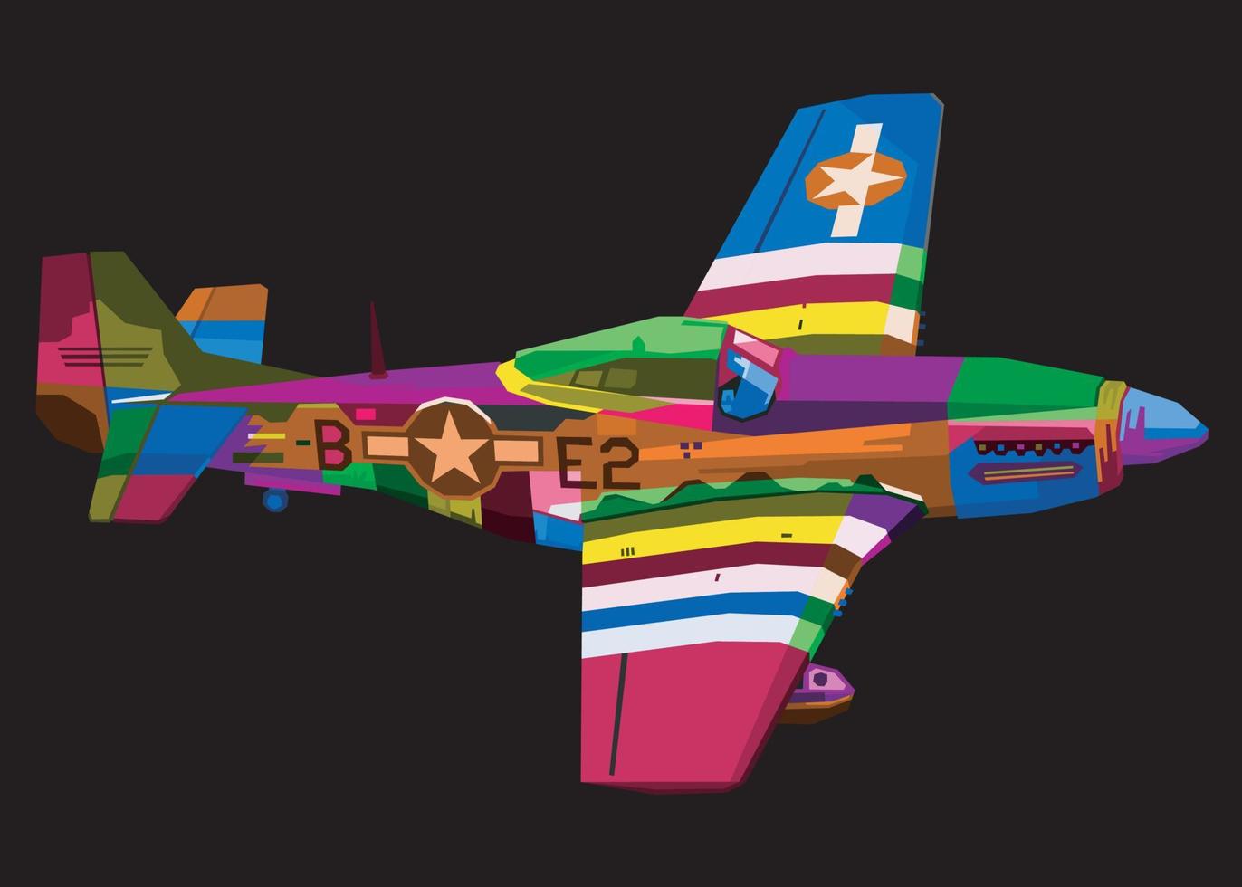 färgrik flygplan i pop- konst stil isolerat på svart bakgrund vektor