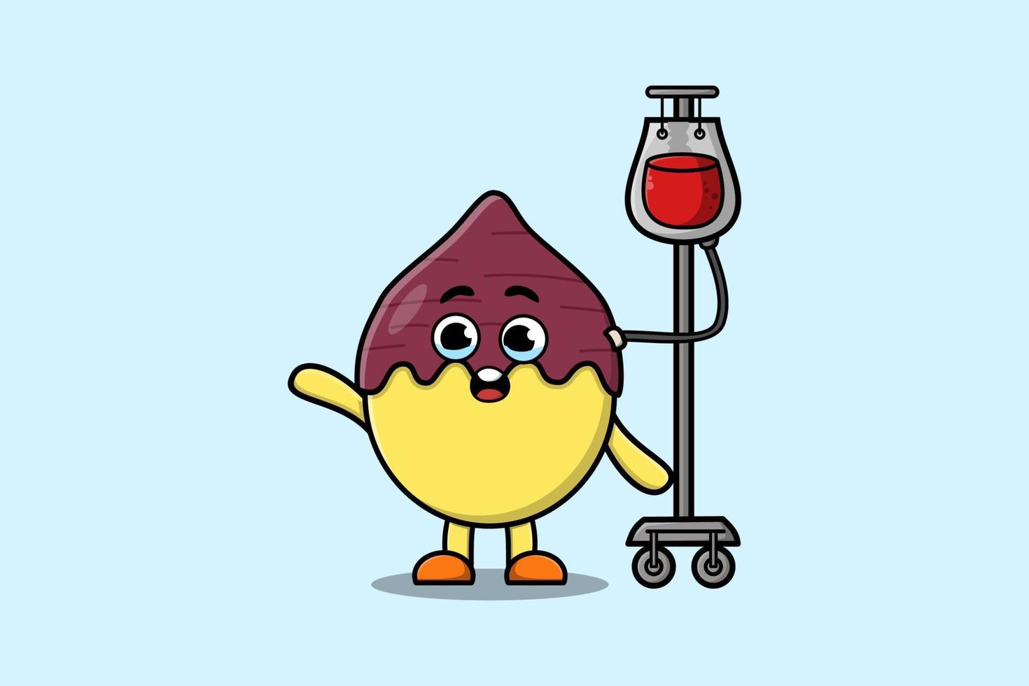 süße Cartoon-Süßkartoffel mit Bluttransfusion vektor