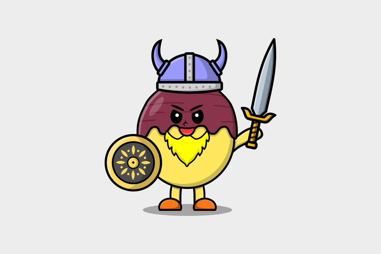 Cartoon-Süßkartoffel-Wikinger-Pirat mit Schwert vektor