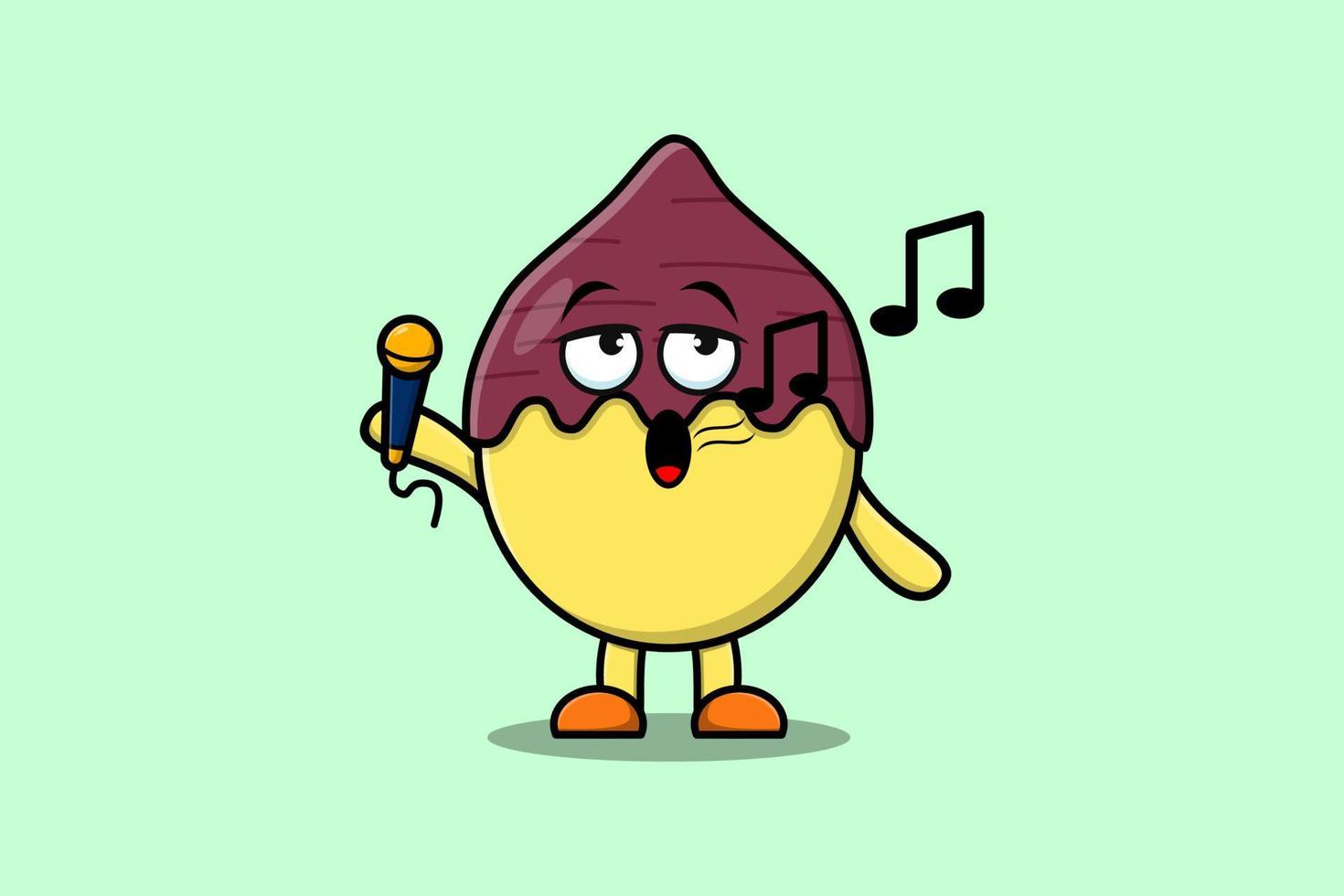 söt tecknad serie ljuv potatis sångare innehav mic vektor