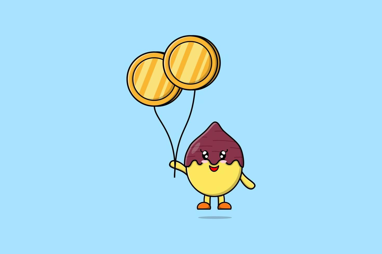 niedliche Cartoon-Süßkartoffel, die mit Goldmünze schwimmt vektor