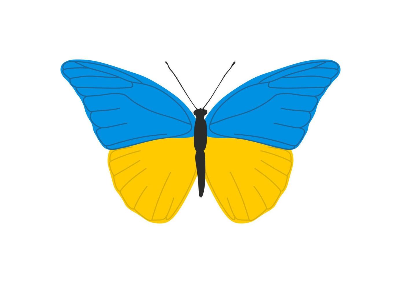 schmetterling in den farben des plakatplakatsymbols der ukrainischen flagge betet für die ukraine. vektor