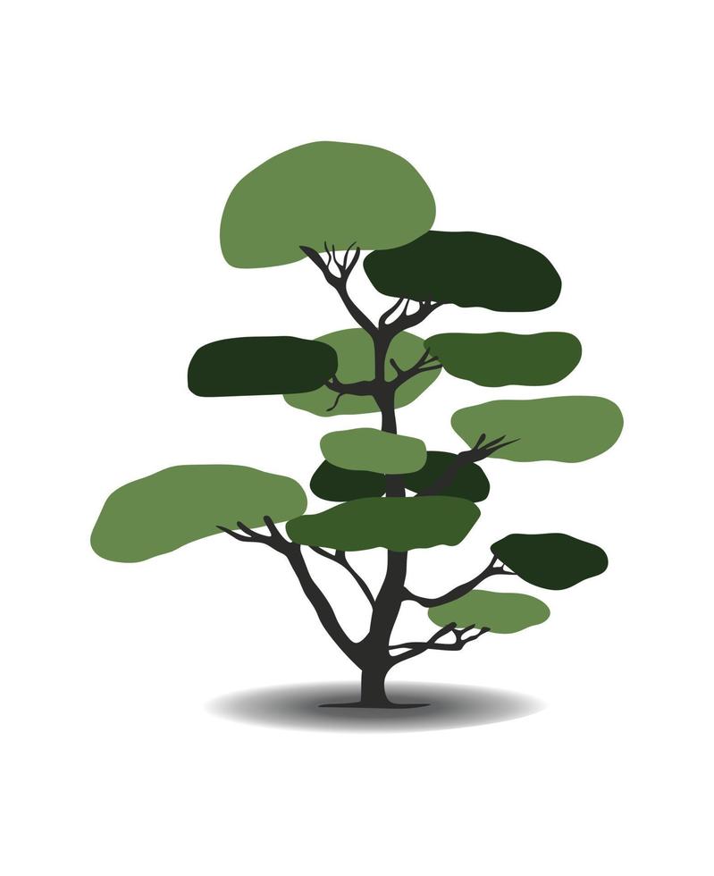 japansk bonsai träd. träd ikon. bonsai silhuett vektor illustration på isolerat vit bakgrund. ekologi, natur, bio begrepp. design mall. grön och svart.