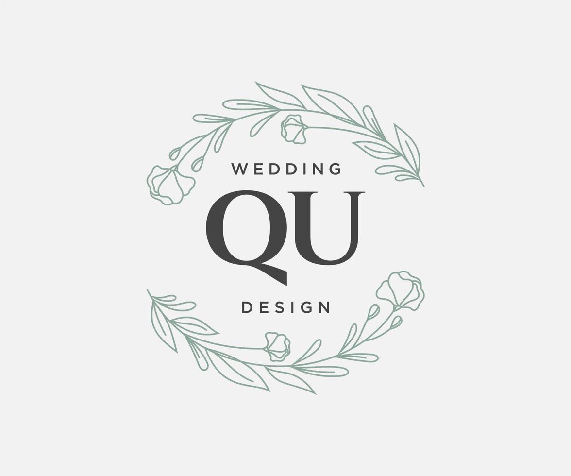 qu initialer brev bröllop monogram logotyper samling, hand dragen modern minimalistisk och blommig mallar för inbjudan kort, spara de datum, elegant identitet för restaurang, boutique, Kafé i vektor