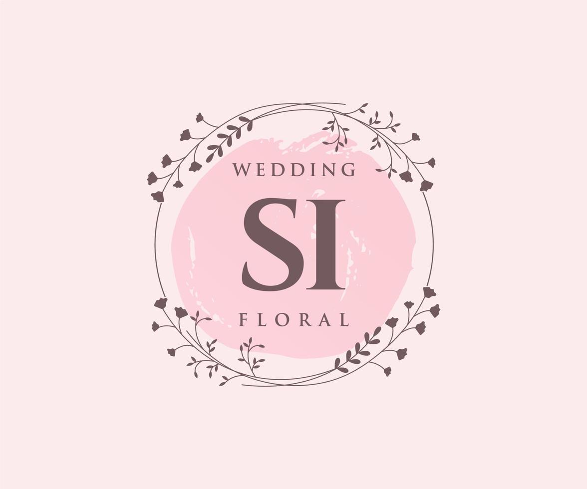 si initialen brief hochzeit monogramm logos vorlage, handgezeichnete moderne minimalistische und florale vorlagen für einladungskarten, datum speichern, elegante identität. vektor