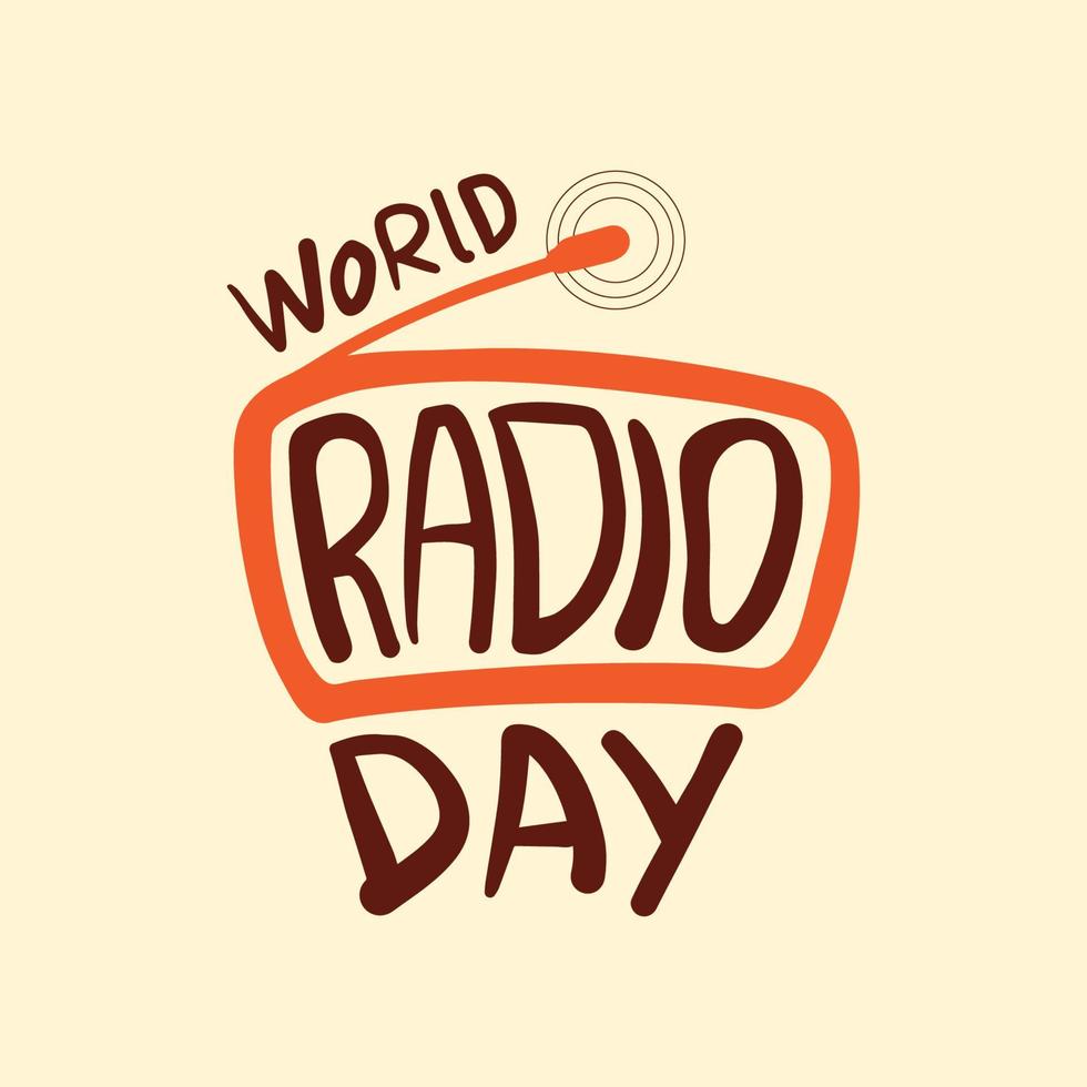 värld radio dag vektor text logotyp för 4 februari. semester, kampanj, radio, vektor, klassisk, modern, kalligrafi, handstil, handgjorda. platt design vektor illustration.
