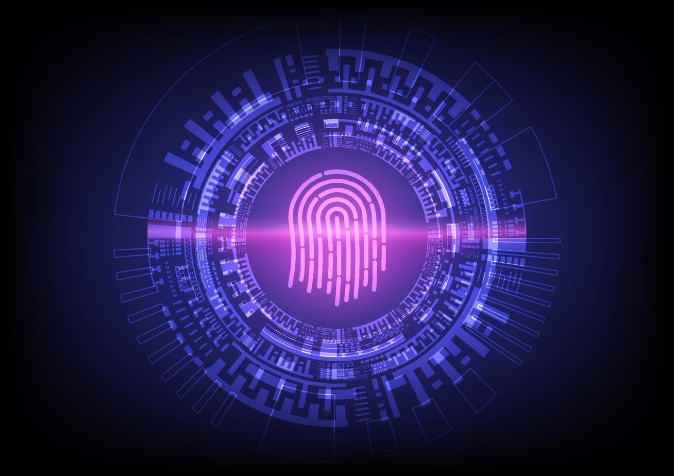 Fingerabdruck-Sicherheitstechnologie gibt es einen Tech-Kreis außerhalb. lila Scan-Laserlinie auf blauem Hintergrund mit Farbverlauf vektor