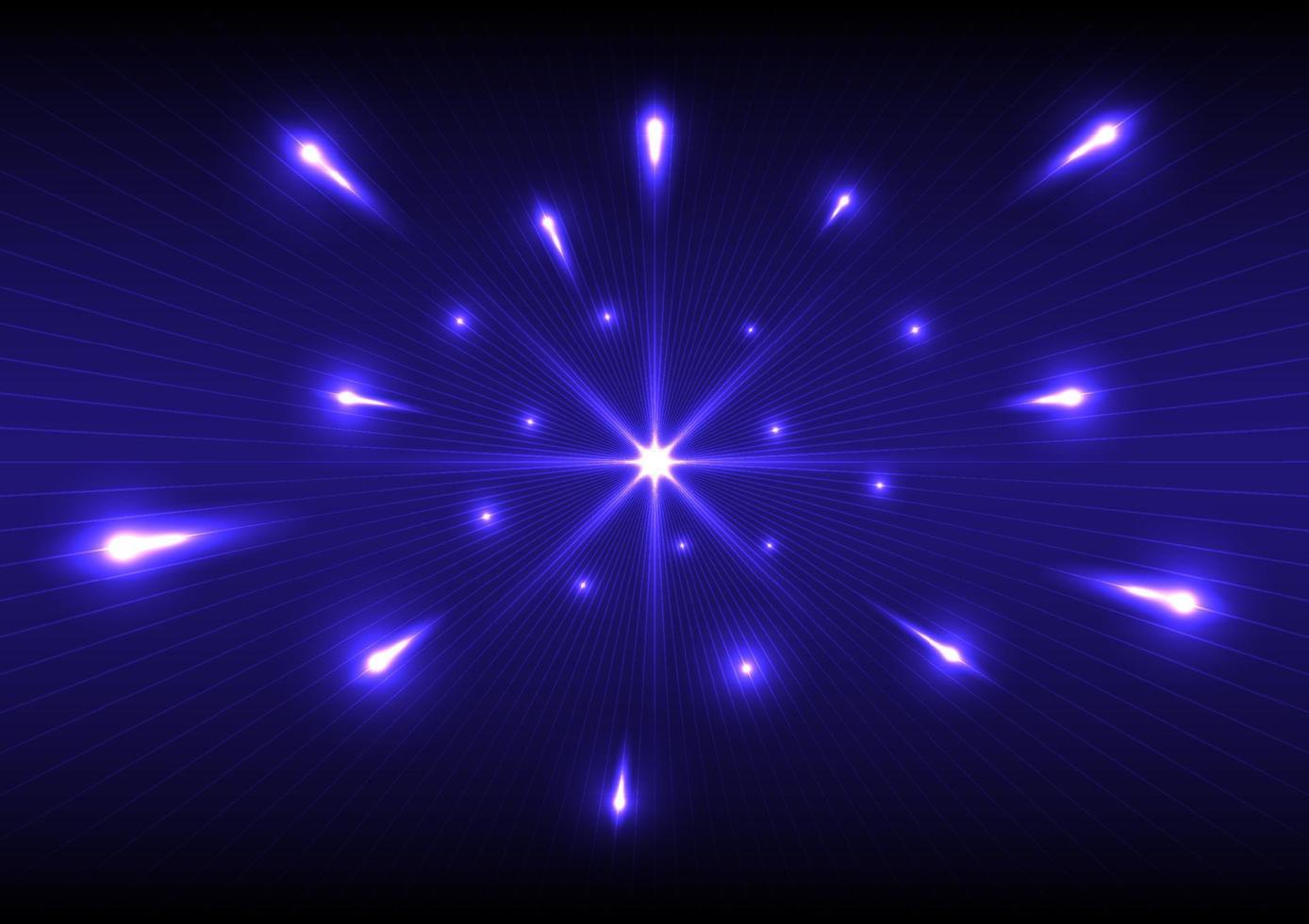 abstrakter Hi-Tech-Hintergrund, von dem Streifen und helle Lichter ausgingen. Mitte verteilt auf einem blauen und schwarzen Hintergrund mit Farbverlauf vektor
