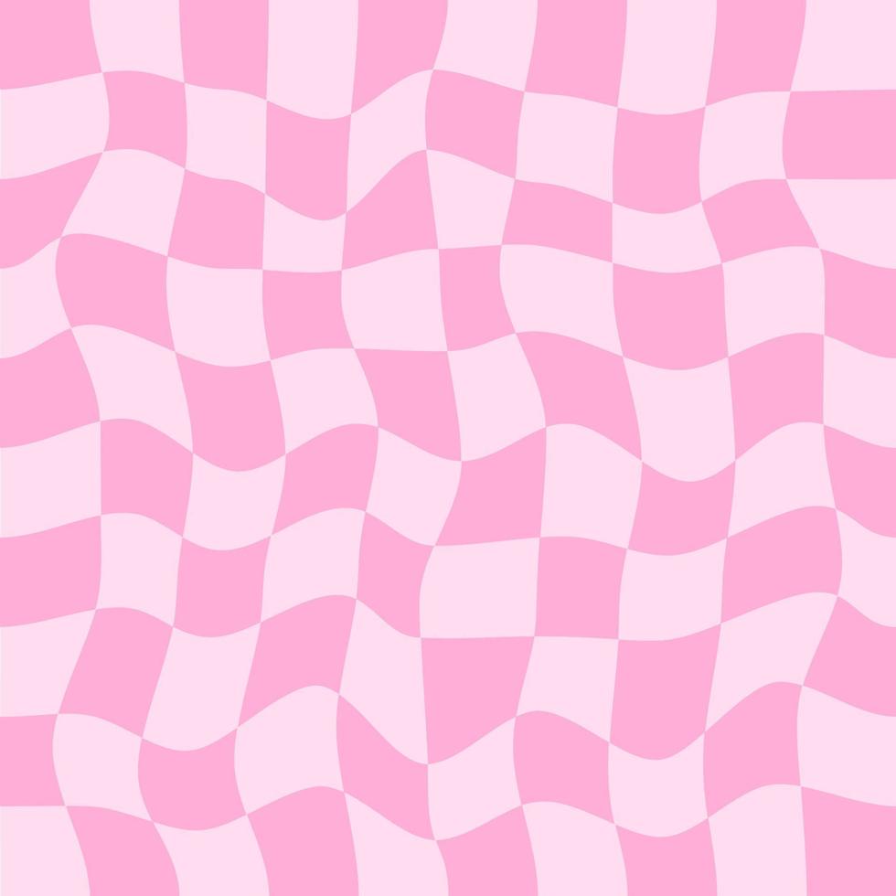 verdrehter karierter bunter hintergrund. nahtloses Muster des abstrakten Vektors. retro gewelltes psychedelisches schachbrett. rosa farben vektor