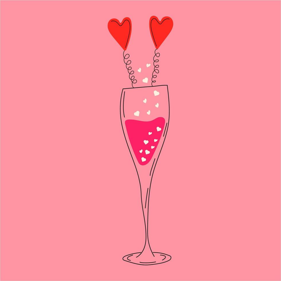 glas av champagne dekorerad för hjärtans dag. kärlek. Allt element är isolerat vektor