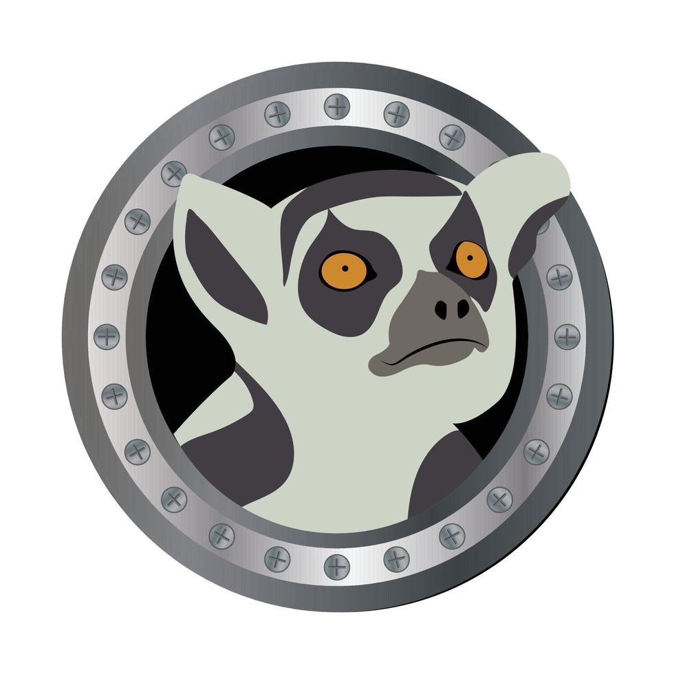 Ringschwanz-Lemur-Vektorillustration, ein Ringschwanz-Lemur blickt durch ein Stahlfenster vektor