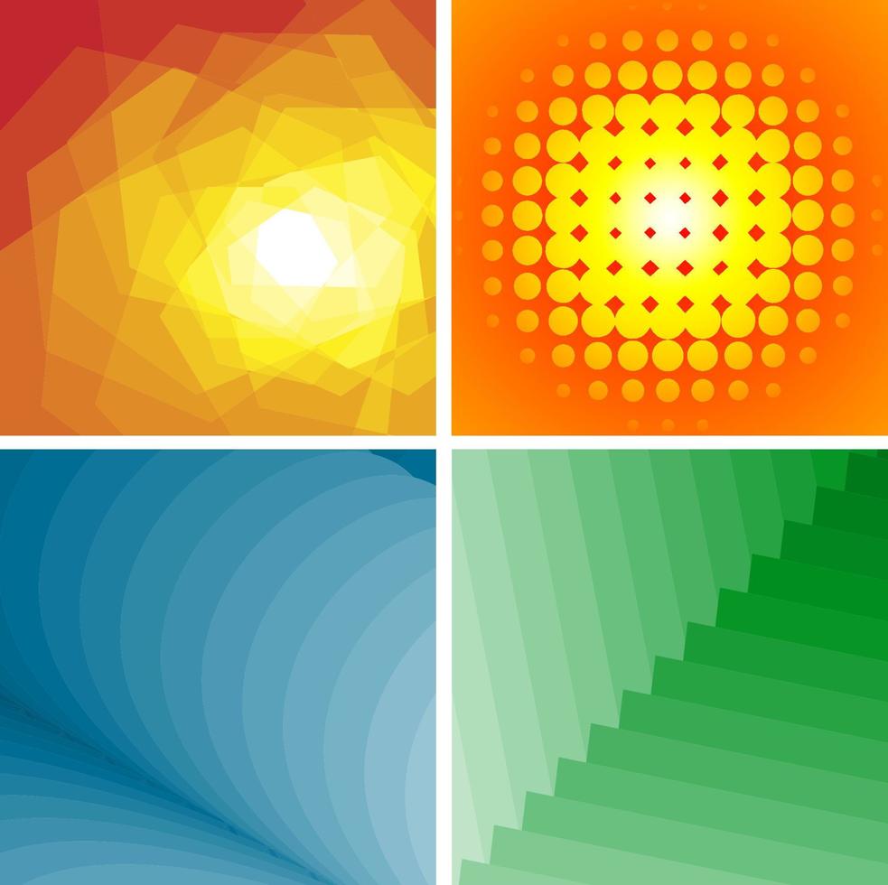 Farbverlauf abstrakter geometrischer Satz von vier Hintergründen. vektor