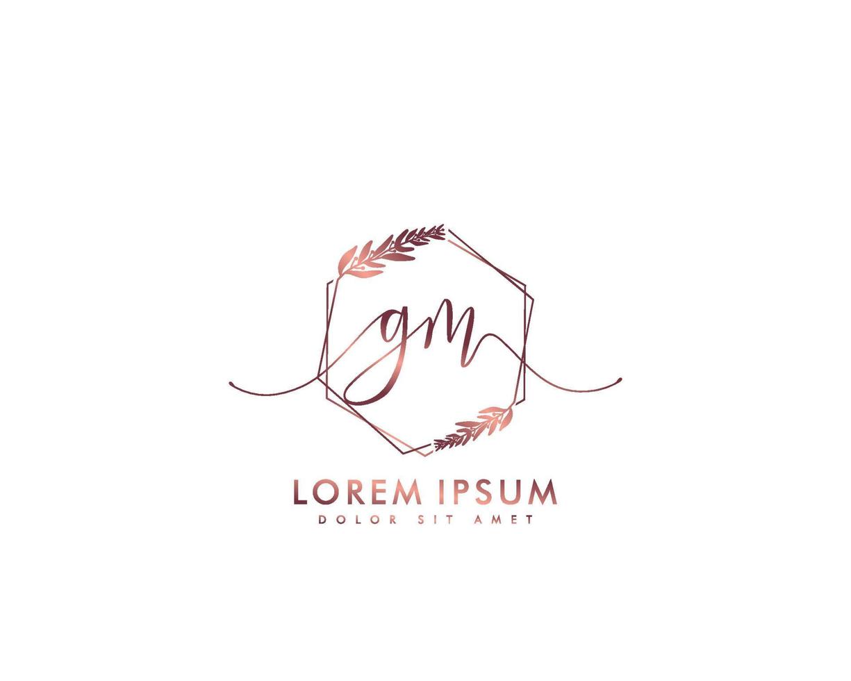 ursprüngliches gm feminines logo schönheitsmonogramm und elegantes logodesign, handschriftlogo der ersten unterschrift, hochzeit, mode, blumen und botanik mit kreativer vorlage vektor