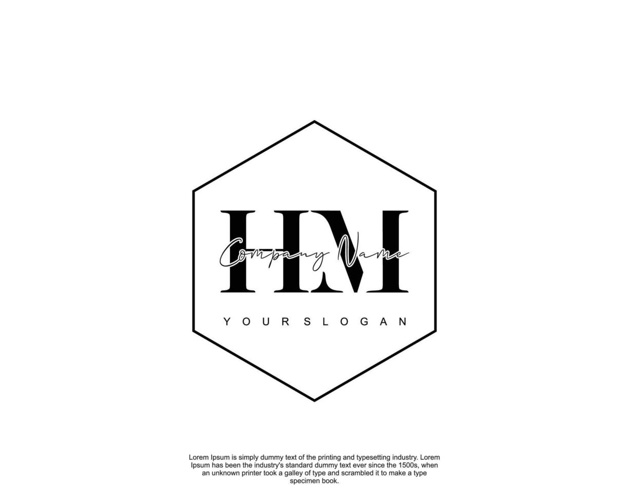 första hm feminin logotyp skönhet monogram och elegant logotyp design, handstil logotyp av första signatur, bröllop, mode, blommig och botanisk med kreativ mall vektor