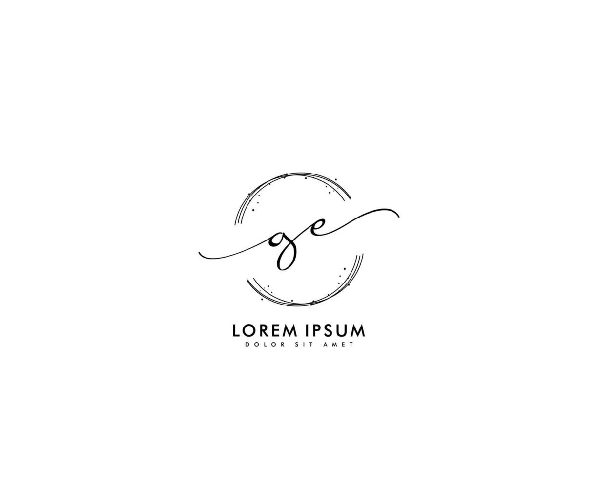 första gE feminin logotyp skönhet monogram och elegant logotyp design, handstil logotyp av första signatur, bröllop, mode, blommig och botanisk med kreativ mall vektor